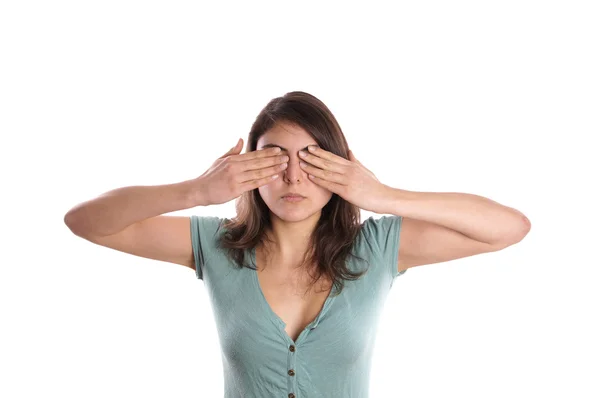 Woman covering her eyes — Stock Photo, Image