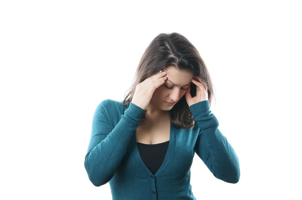 Mujer joven con dolor de cabeza —  Fotos de Stock