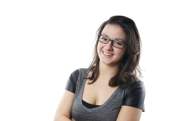 Mosolygó fiatal nő, szemüveg — Stock Fotó