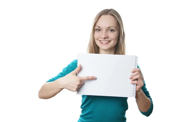 Woman holding blank sign — Stock Photo, Image