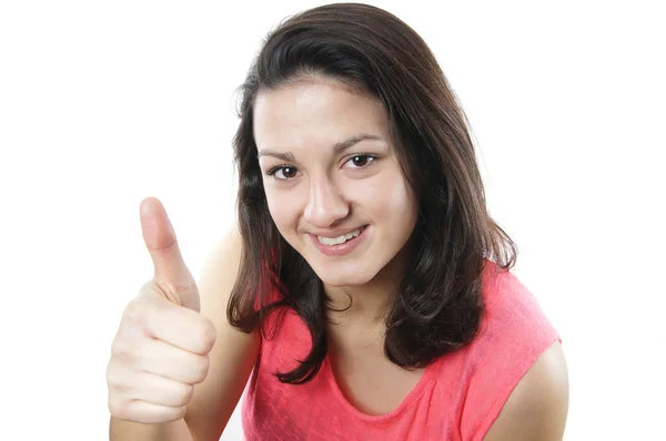 Teenage girl giving thumbs up — Stock Photo, Image