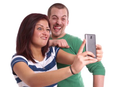young couple taking selfie clipart