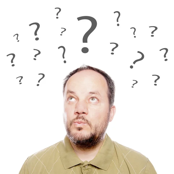 Man with question marks — Stock Photo, Image