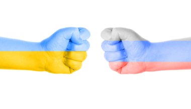 Ukrayna ve Rusya 'nın ulusal renklerinde iki yumruk