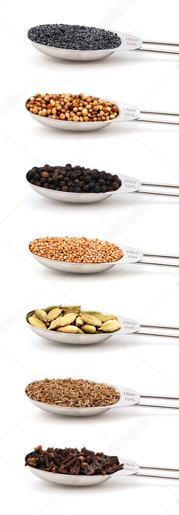 Herbs and spices measured in metal tablespoons