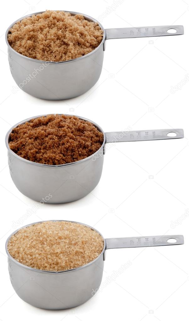 Three different sugars in cup measures