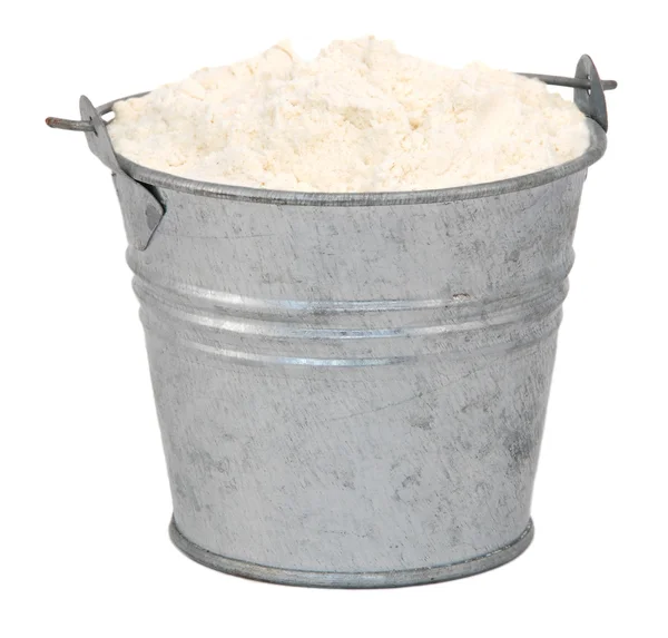 Plain or all purpose flour in a miniature metal bucket — Stock fotografie