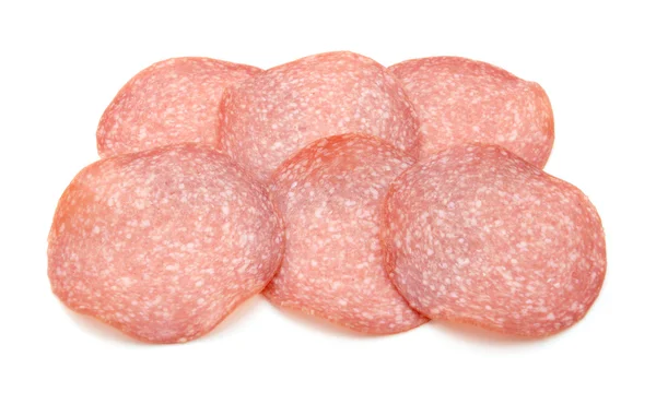 Six slices of German salami sausage — Stock Photo, Image