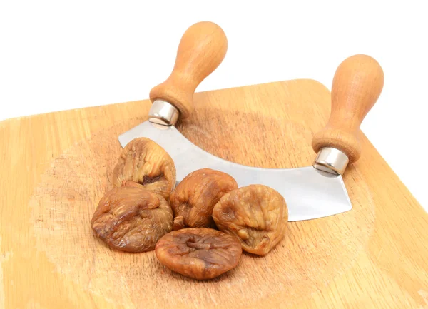 Whole soft dried figs with a rocking knife — Stock Photo, Image