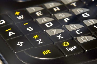 Modern siyah pha telefon klavye closeup yumuşak odak asdf
