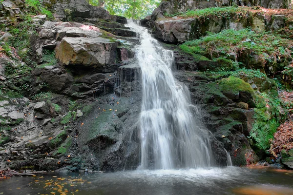 Waterfall into forest long exposure background — Stock Photo, Image