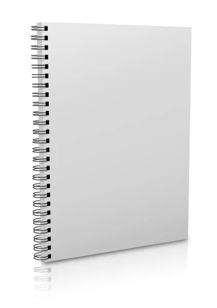Caderno espiral em pé sobre fundo branco isolado — Fotografia de Stock