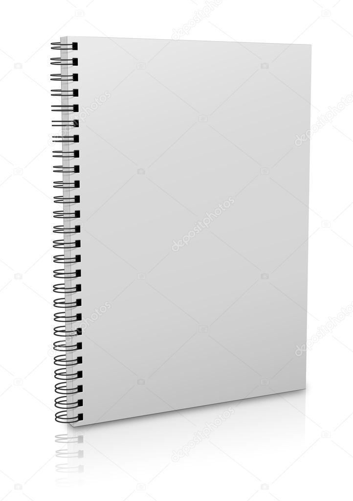 Spiral notebook standing on isolated white background