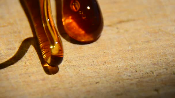 Наливание золотого органического меда — стоковое видео