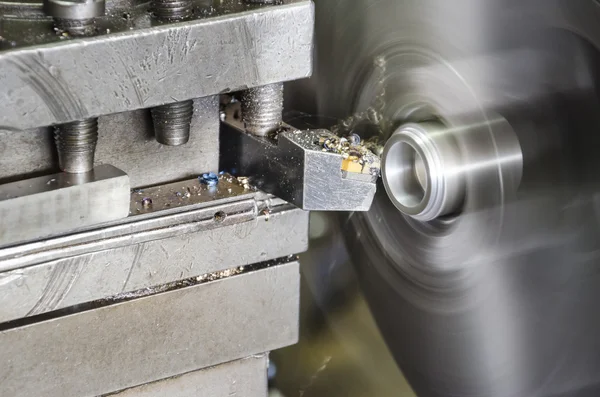 Lathe machine metal workshop industrial aluminum peeling — Stock Photo, Image