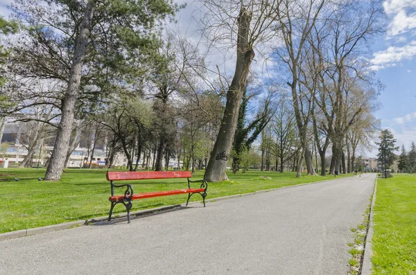 Abandoned Bench in a spring park — Stock Photo, Image