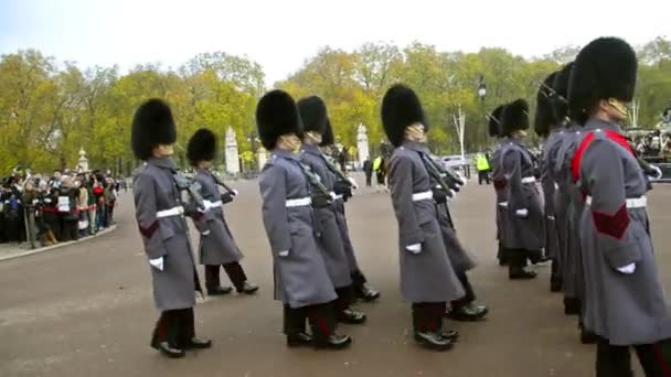 Ändra vakterna på backingham palace i london — Stockvideo