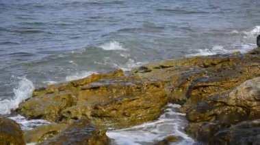 Dalgalar kumsalda sıçrama buzlu