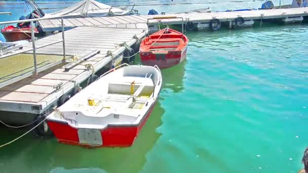 Scène van tropische water met pastelkleuren en boot — Stockvideo