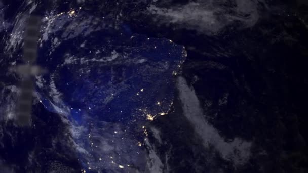 Telecomunicazione via satellite su Sud America parte della terra — Video Stock