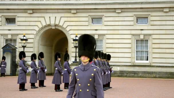 Vakter på buckingham palace i london — Stockvideo