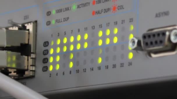 Hub y cables con luz intermitente — Vídeo de stock