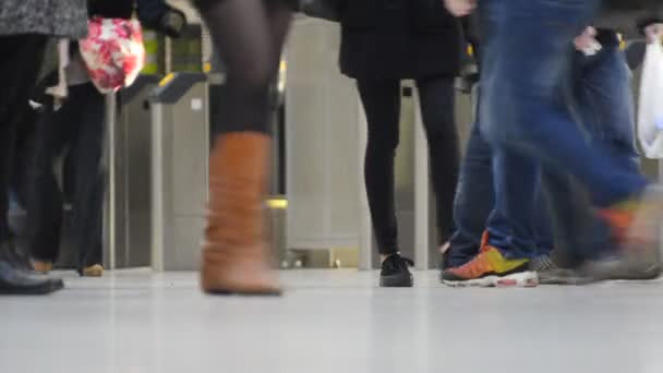 Commuters and travelers moving through a busy public space — Stock Video