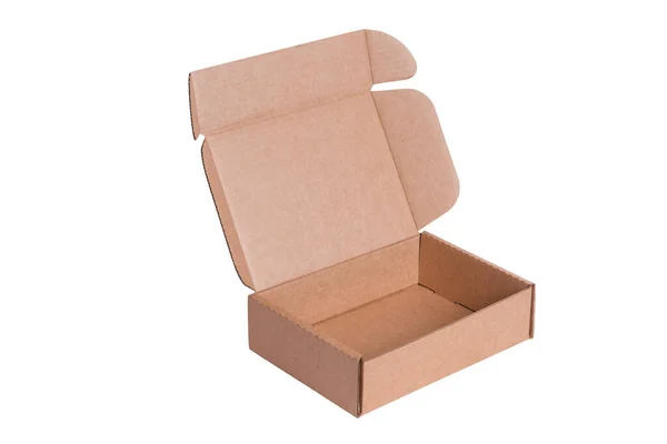 Brown Cardboard Carton Box Flat Isolated Empty — Stock Photo, Image