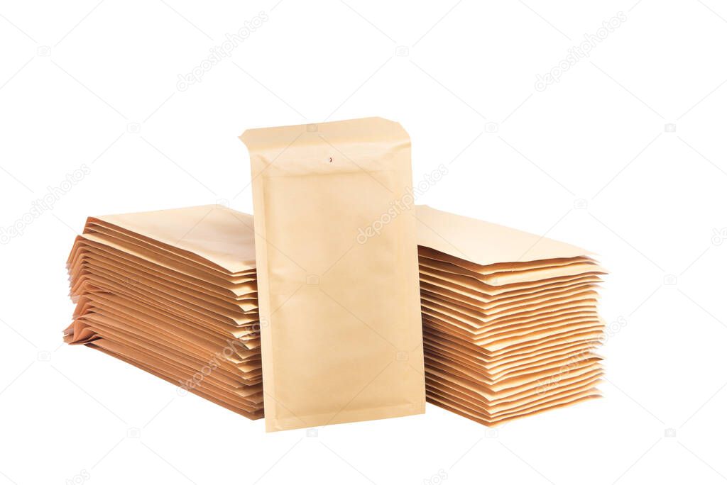 Lot of brown bubble envelopes on the office desk