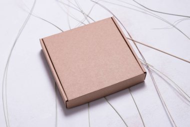 Arka planda kahverengi karton kutu