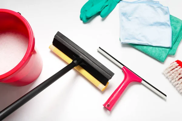 Windows cleaning service tools on white background