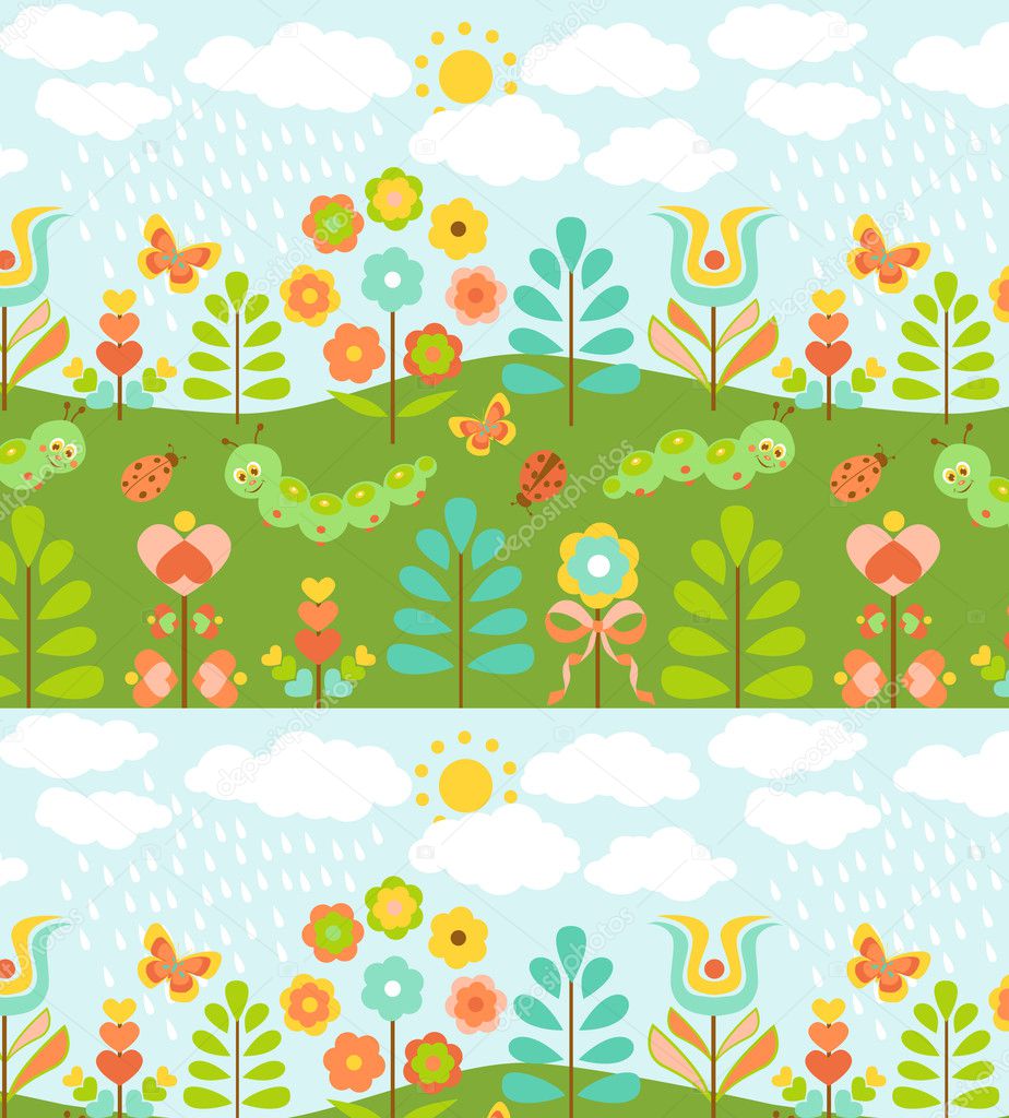 Floral background with cute ladybirds