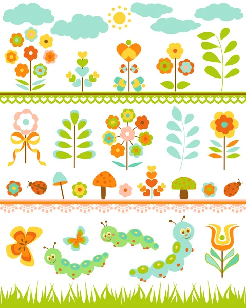 Ensemble de bordure florale — Image vectorielle