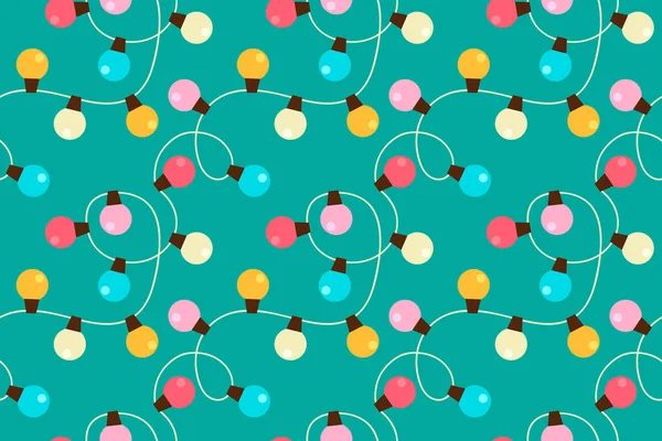 Christmas Lights Strings Seamless Pattern Design Retro Colors Xmas Cute — Stock Vector