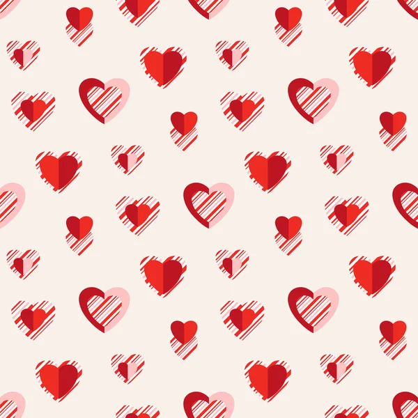 Heart Pattern Candy Cane Peppermint Striped Textured Hearts Seamless Background — Stockvektor