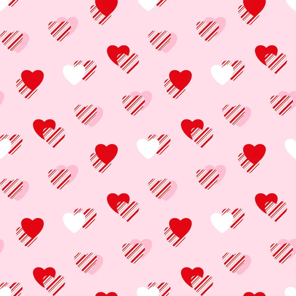 Herzmuster Zuckerrohr Pfefferminz Gestreifte Texturierte Herzen Nahtloser Hintergrund Februar — Stockvektor