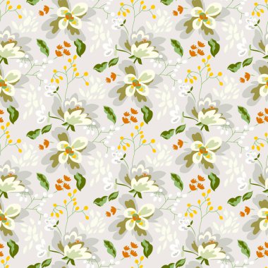  Çiçeksiz desenli güzel desenler, güzel soyut çiçekler ve gri renkli dekoratif arka planda yapraklar.