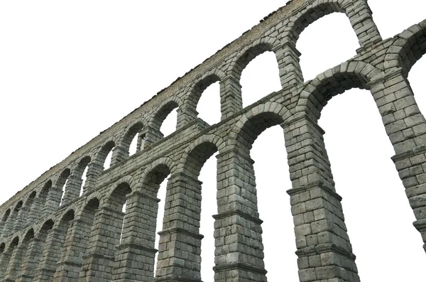 Segovia aquaduct op witte geïsoleerde achtergrond beroemde Spaanse bezienswaardigheid — Stockfoto