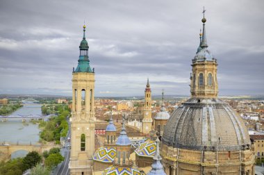 Aerial view of el Pilar cathedral-Basilica in Zaragoza, Spain clipart