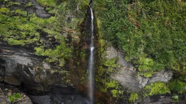 Vista aérea de uma cachoeira idílica no cenário da costa tropical. — Vídeo de Stock