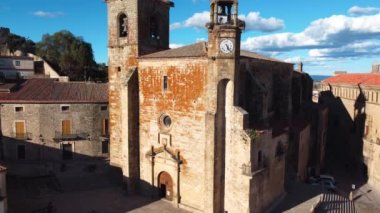 Trujillo, Extremadura, İspanya 'nın ortaçağ köyünün havadan görünüşü