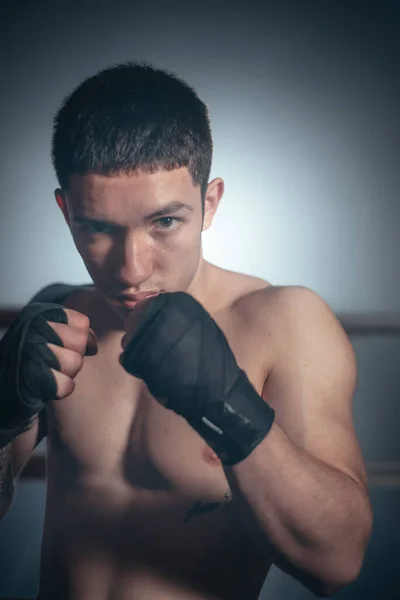 Mixed martial arts fighter posing in a ring. — Foto Stock