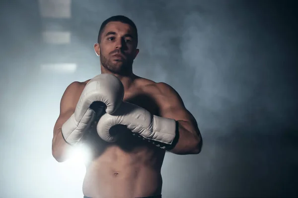 Confident boxer standing in pose, ready to fight. — Fotografia de Stock