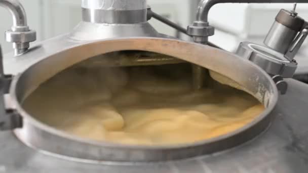 Beer brew tank with boiling malt — Stock Video
