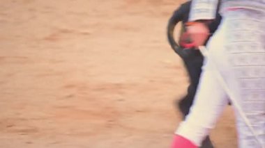 Bullfight in Spain. Spanish bullfighter in the bullfighting arena. High quality 4k footage