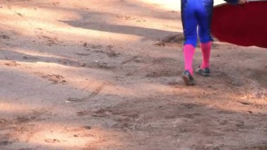 Bullfight in Spain. Spanish bullfighter in the bullfighting arena. High quality 4k footage