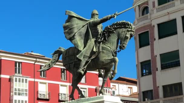 Standbeeld Van Ridder Cid Burgos Spanje Hoge Kwaliteit Beeldmateriaal — Stockvideo