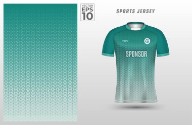 Futbol forması için geometrik meta topları desenli yeşil tişört spor tasarım şablonu. Spor üniforması ön tarafta. Vektör İllüstrasyonu