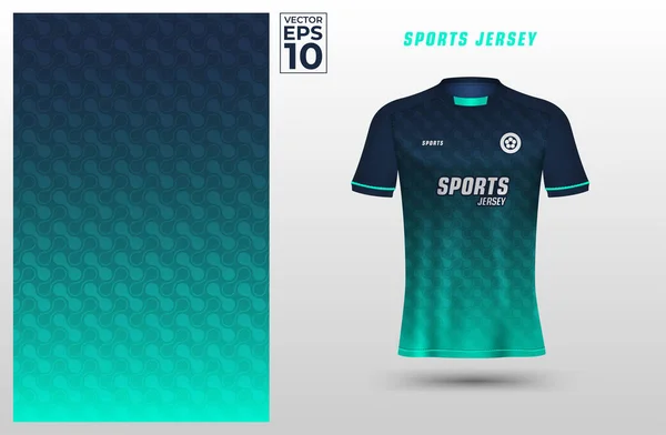 サッカージャージ用の幾何学的なメタボールパターンを持つ緑の青のTシャツスポーツデザインテンプレート フロントビューのスポーツユニフォーム スポーツクラブのためのシャツモックアップ ベクターイラスト — ストックベクタ