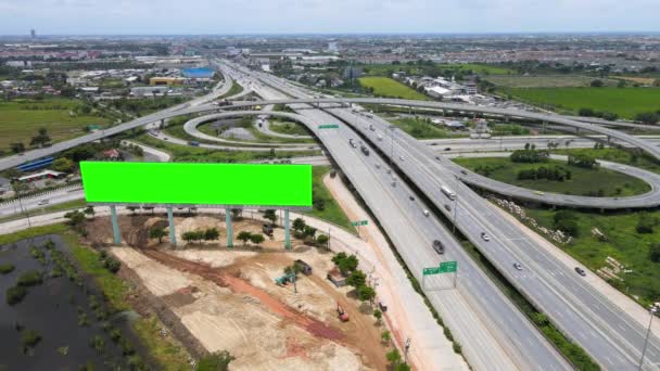 Large Empty Advertising Billboard Green Screen Advertisement Speed Highway Urban — Stockvideo